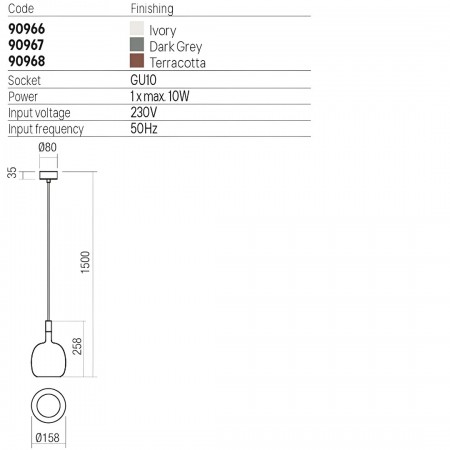 Suspension Redo Potter, metal, concrete, ivory, 1XGU10, D.16 cm, IP65