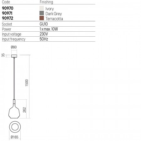 Suspension Redo Potter, metal, concrete, ivory, 1XGU10, D.16 cm, IP65