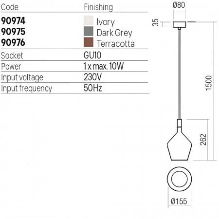 Suspension Redo Potter, metal, concrete, dark grey, 1XGU10, D.15 cm, IP65