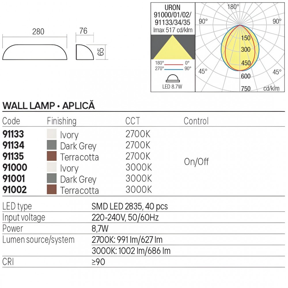 Wall lamp Redo Uron, concrete, terracotta, LED, 8,7W, 686 lumens, warm white 3000K, L.28 cm, IP65