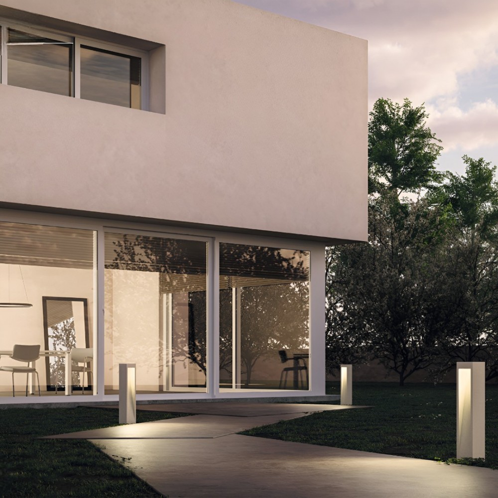 Bollard Redo Toss, concrete, ivory, LED, 10W, 741 lumens, warm white 3000K, H.60 cm, IP65