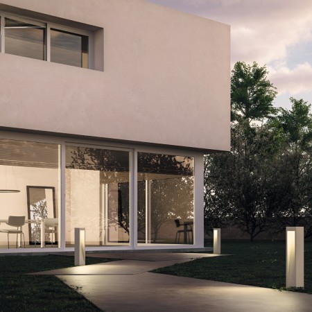Bollard Redo Toss, concrete, ivory, LED, 10W, 741 lumens, warm white 3000K, H.60 cm, IP65