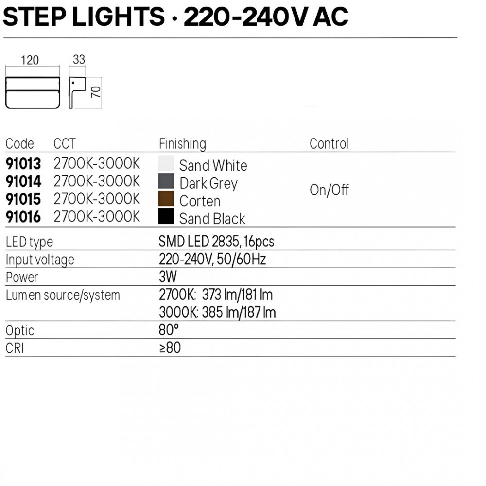 Step light Redo Kant, metal, dark grey, LED CCT, 3W, 187 lumens, warm white 2700K/3000K, L.12 cm, IP65