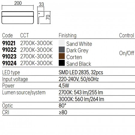 Step light Redo Kant, metal, sand white, LED CCT, 4,5W, 264 lumens, warm white 2700K/3000K, L.20 cm, IP65