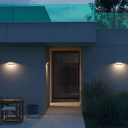 Wall lamp Redo Kant, metal, sand white, LED CCT, 15W, 1081 lumens, warm white 2700K/3000K, L.23 cm, IP65