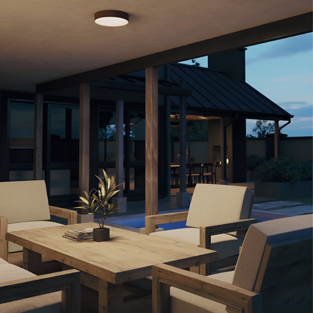 Ceiling lamp Redo Nox, metal, corten, LED CCT, max.21W, 1607 lumens, warm white 2700K/3000K, D.22 cm, IP65