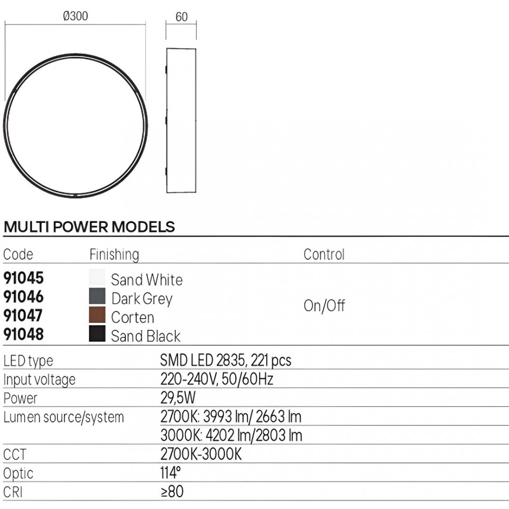 Ceiling lamp Redo Nox, metal, dark grey, LED CCT, max.29,5W, 2523 lumens, warm white 2700K/3000K, D.30 cm, IP65
