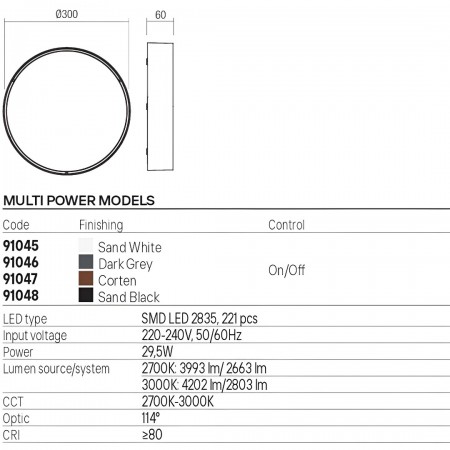 Ceiling lamp Redo Nox, metal, dark grey, LED CCT, max.29,5W, 2523 lumens, warm white 2700K/3000K, D.30 cm, IP65