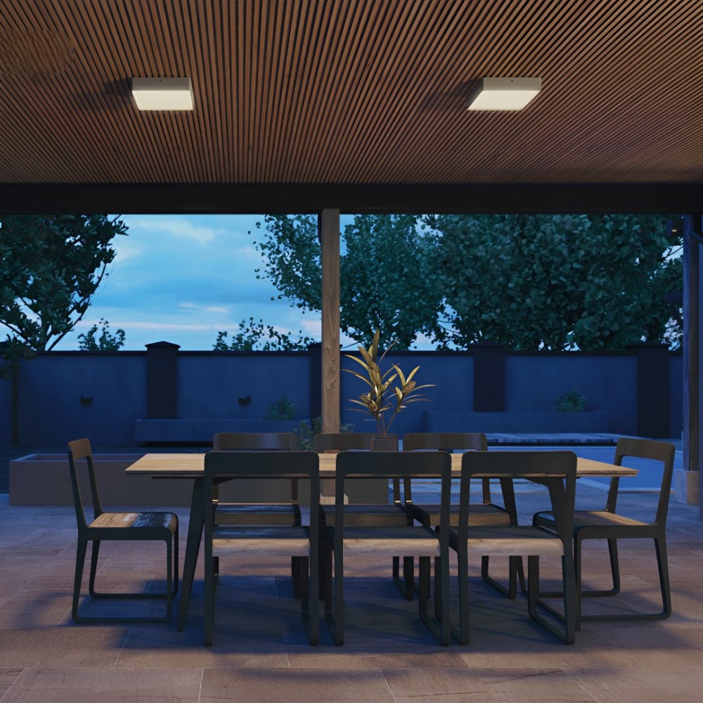 Ceiling lamp Redo Nox, metal, sand white, LED CCT, max.21W, 2383 lumens, warm white 2700K/3000K, L.22 cm, IP65
