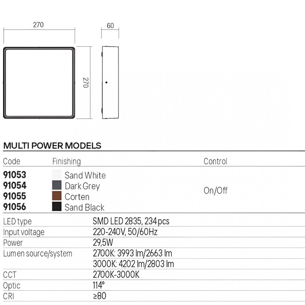 Ceiling lamp Redo Nox, metal, dark grey, LED CCT, max.29,5W, 2264 lumens, warm white 2700K/3000K, L.27 cm, IP65