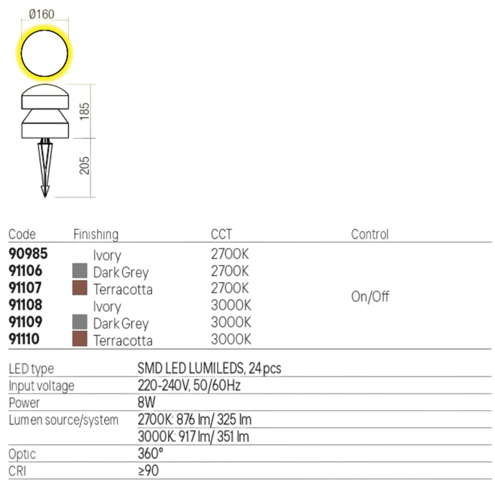Bollard Redo Cliff, metal, concrete, terracotta, LED, 8W, 351 lumens, warm white 3000K, D.16 cm, IP65