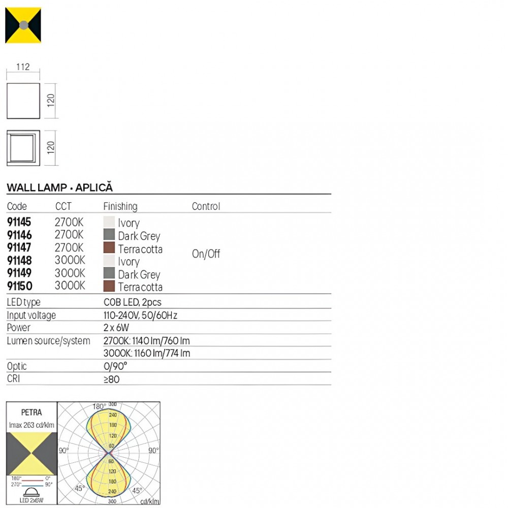 Wall lamp Redo Petra, concrete, dark grey, LED, 2X6W, 774 lumens, warm white 3000K, H.12 cm, IP54