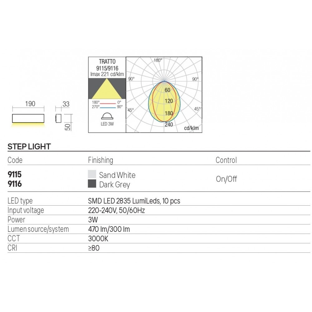 Step light Redo Tratto, metal, sand white, LED, 3W, 300 lumens, warm white 3000K, L.19 cm, IP65