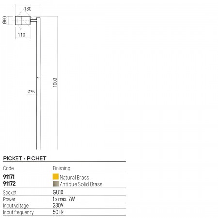 Picket Redo Stake, metal, natural brass, 1XGU10, H.100 cm, IP65