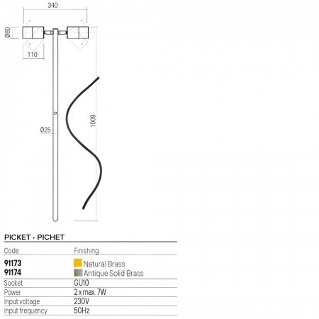 Picket Redo Stake, metal, antique brass, 2XGU10, H.100 cm, IP65