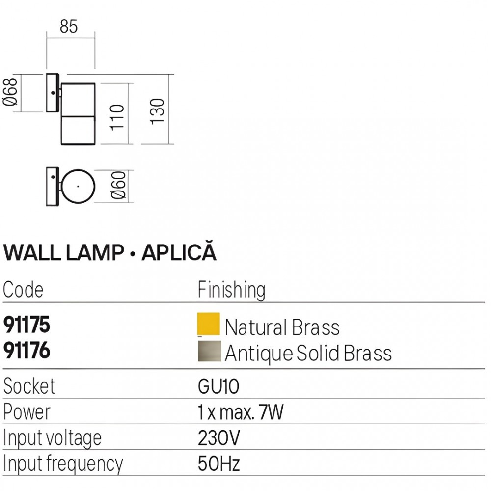 Wall lamp Redo Stake, metal, natural brass, 1XGU10, H.13 cm, IP65