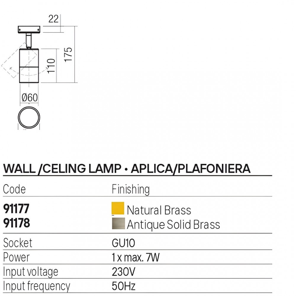 Wall lamp Redo Stake, metal, antique brass, 1XGU10, H.17 cm, IP65