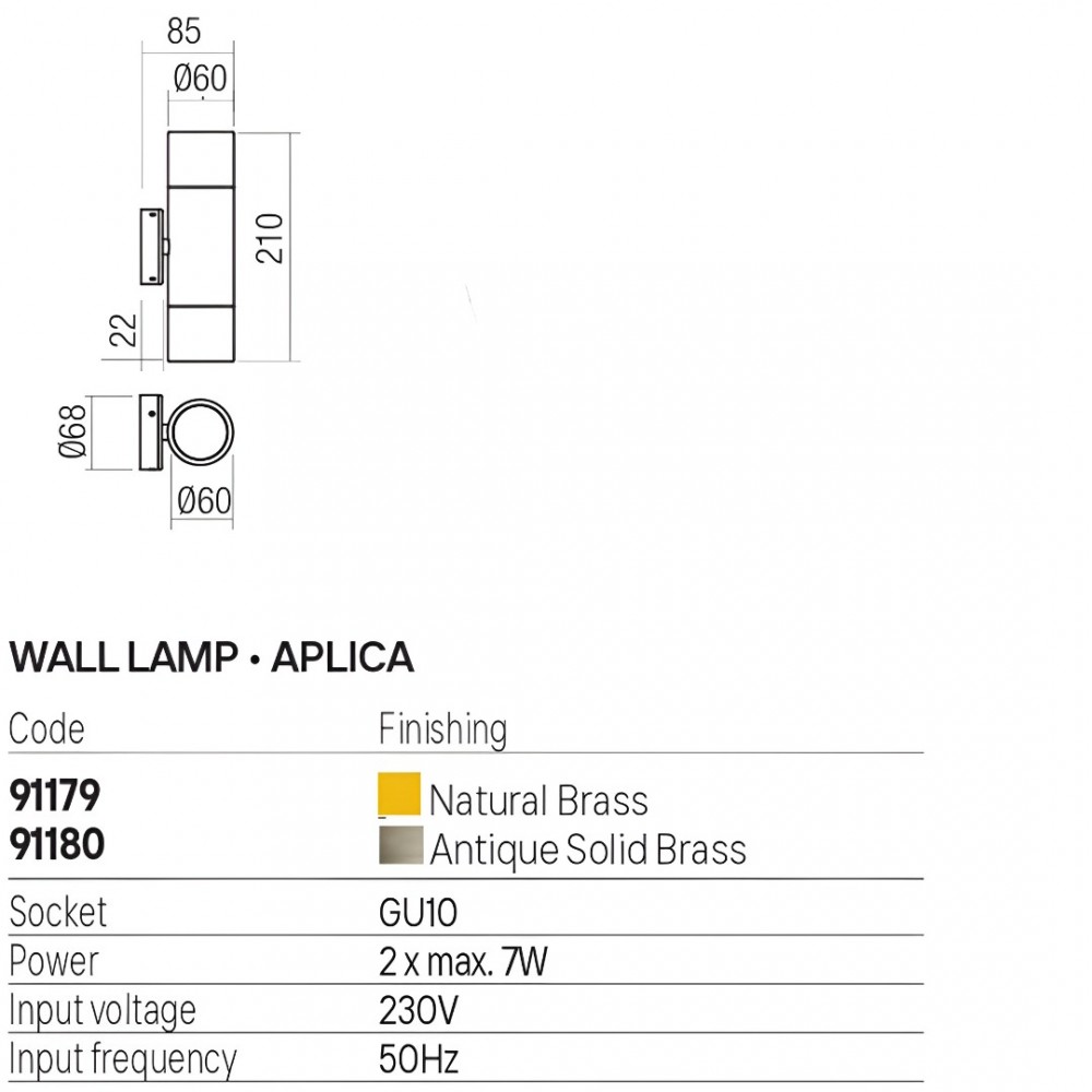 Wall lamp Redo Stake, metal, natural brass, 2XGU10, H.21 cm, IP65