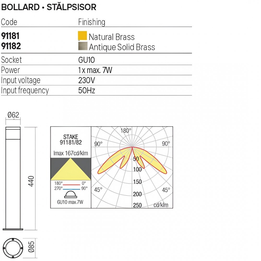 Bollard Redo Stake, metal, antique brass, 1XGU10, H.44 cm, IP65