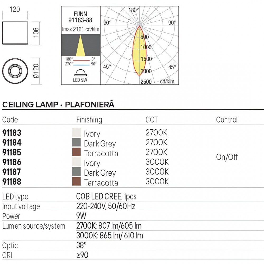 Ceiling lamp Redo Funn, concrete, dark grey, LED, 9W, 497 lumens, warm white 3000K, D.12 cm, IP65