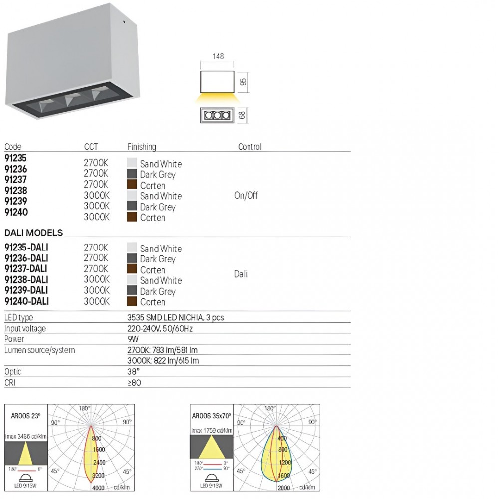 Ceiling lamp Redo Aroos, metal, corten, LED, 9W, 615 lumens, warm white 3000K, L.15 cm, IP65