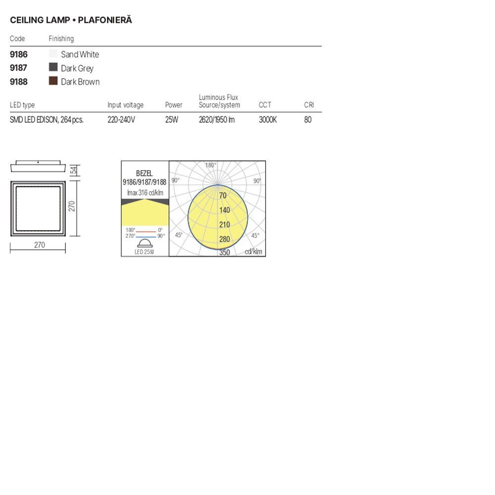 Ceiling lamp Redo Bezel, metal, dark grey, LED, 25W, 1950 lumens, warm white 3000K, IP54