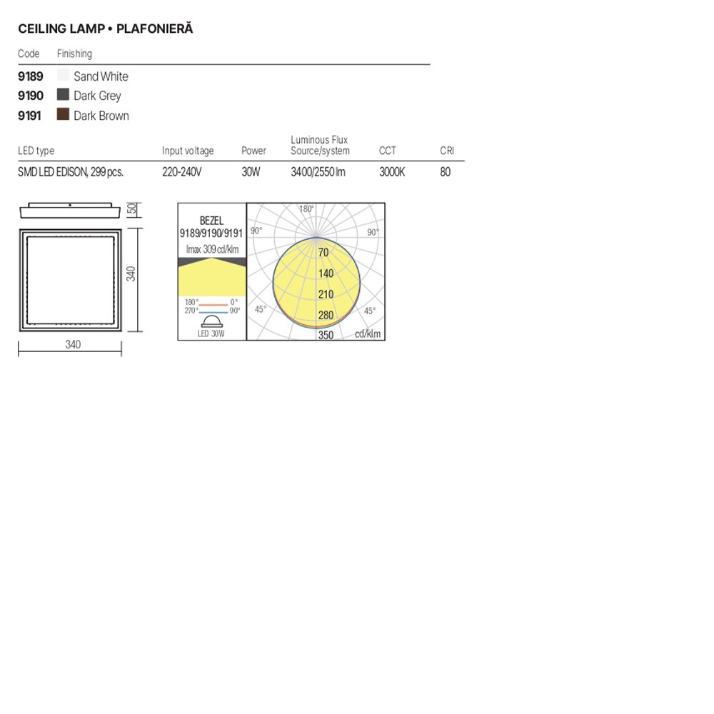 Ceiling lamp Redo Bezel, metal, sand white, LED, 30W, 2550 lumens, warm white 3000K, IP54