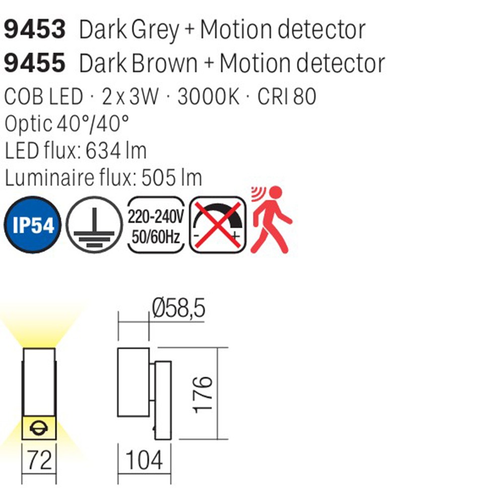 Wall lamp Smarter Vince, metal, dark grey, LED, 6W, 576 lumens, warm white 3000K, H.18 cm, IP54