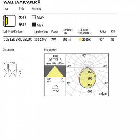 Wall lamp Redo Kiko, metal, sand white, LED, 7,5W, 390 lumens, warm white 3000K, L.17 cm, IP54