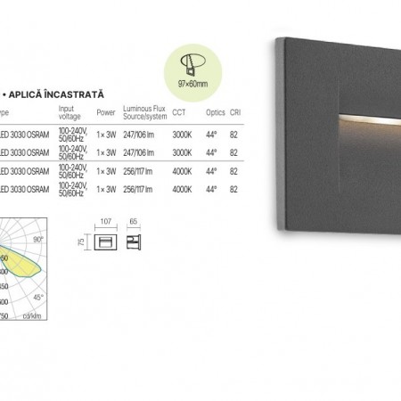 Wall lamp Redo Inner, metal, dark grey, LED, 3W, 106 lumens, warm white 3000K, L.11 cm, IP65