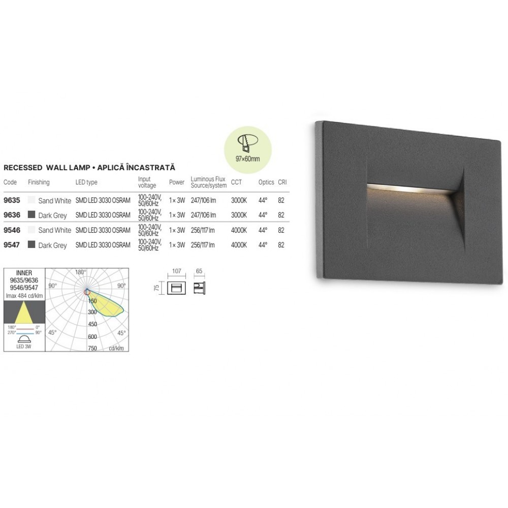 Wall lamp Redo Inner, metal, matt white, LED, 106 lumens, warm white 3000K, L.11 cm, IP65