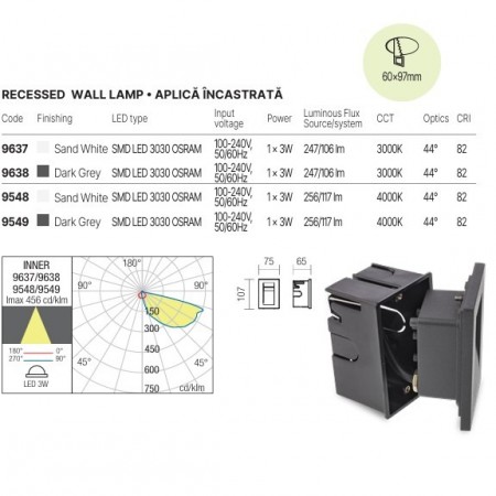 Wall lamp Redo Inner, metal, dark grey, LED, 3W, 117 lumens, neutral white 4000K, H.10 cm, IP65