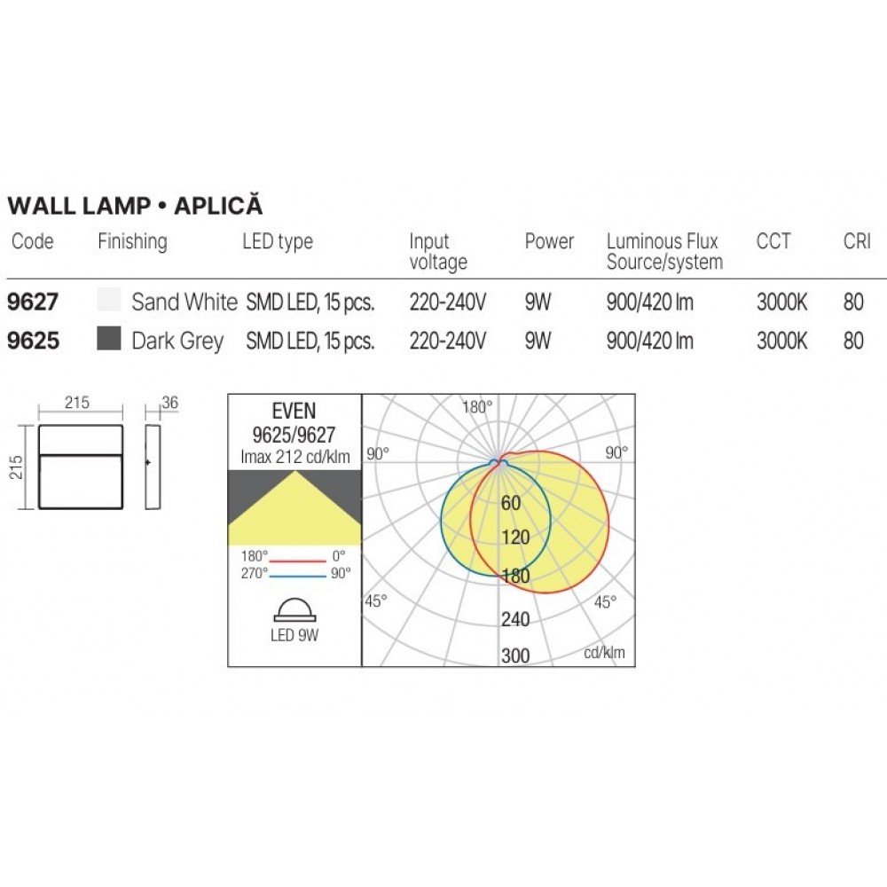 Wall lamp Redo Even, metal, matt white, LED, 9W, 420 lumens, warm white 3000K, L.21 cm, IP54