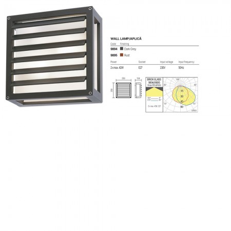 Wall lamp Redo Brick, metal, glass, dark grey, 2XE27, L.25 cm, IP54