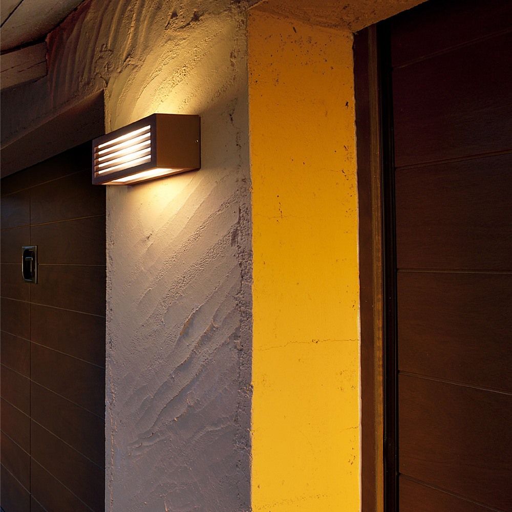 Wall lamp Redo Brick, metal, polycarbonate diffuser, rust, 1XE27, L.25 cm, IP54