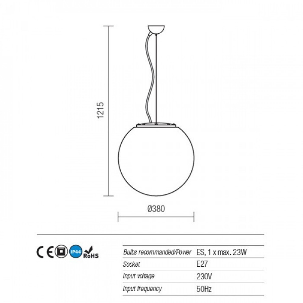 Suspension Redo Baloo, metal, polyethylene, white, 1XE27, D.38 cm, IP44