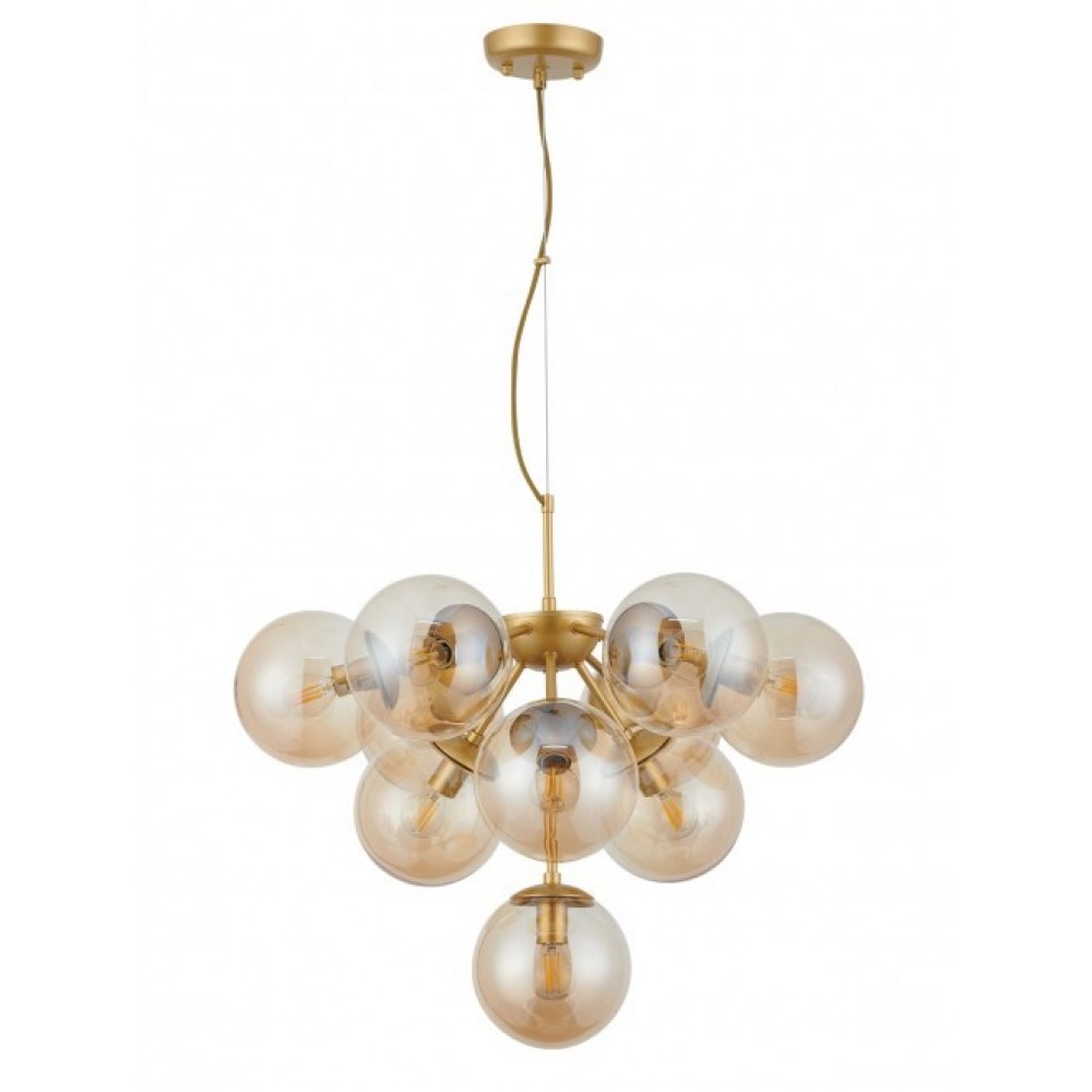 Suspension Smarter Agape, metal, glass, matt gold, 10XE14, D.59 cm