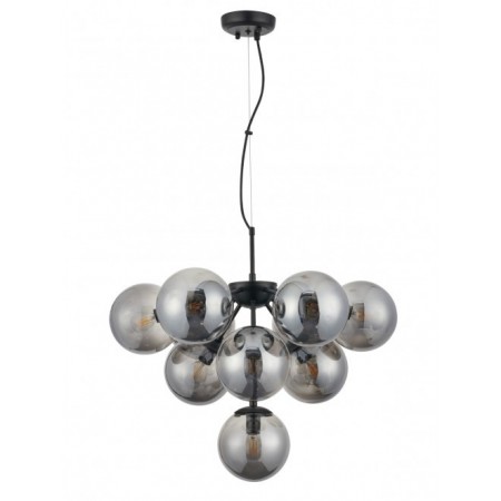 Suspension Smarter Agape, metal, smoky glass, matt black, 10XE14, D.59 cm