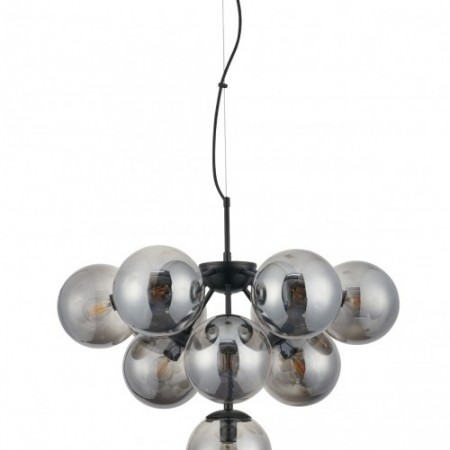 Suspension Smarter Agape, metal, smoky glass, matt black, 10XE14, D.59 cm
