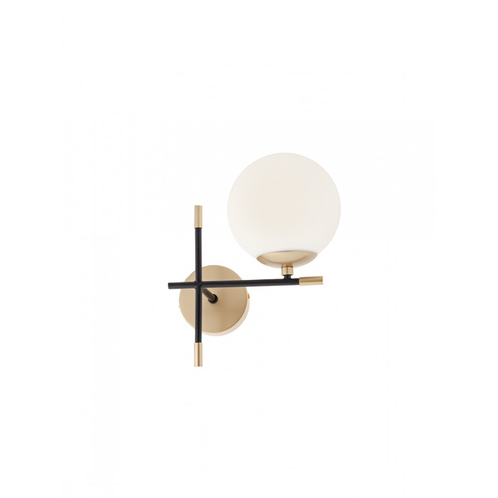Wall lamp Smarter Essential, metal, opal glass, matt gold/matt black, 1XE14, H.28 cm