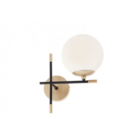 Wall lamp Smarter Essential, metal, opal glass, matt gold/matt black, 1XE14, H.28 cm