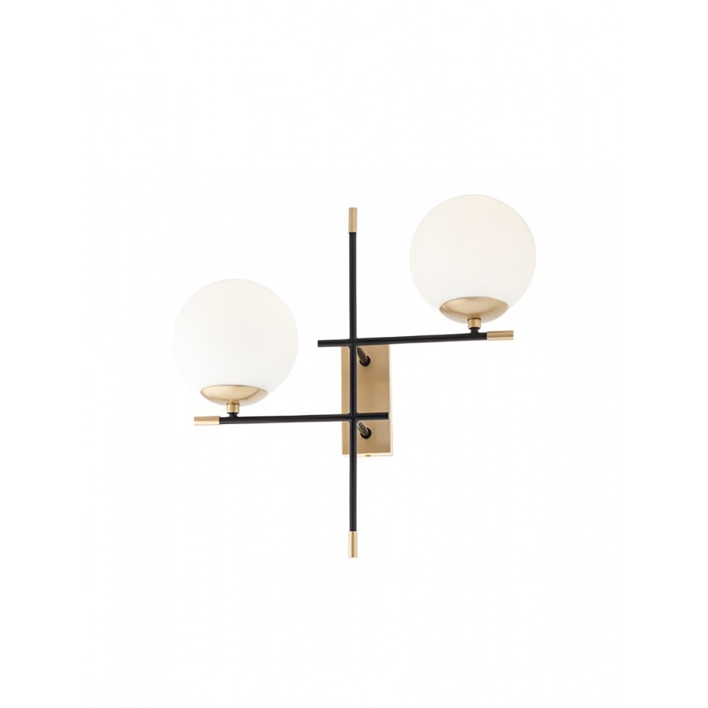 Wall lamp Smarter Essential, metal, opal glass, matt gold/matt black, 2XE14, H.43 cm