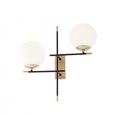 Wall lamp Smarter Essential, metal, opal glass, matt gold/matt black, 2XE14, H.43 cm