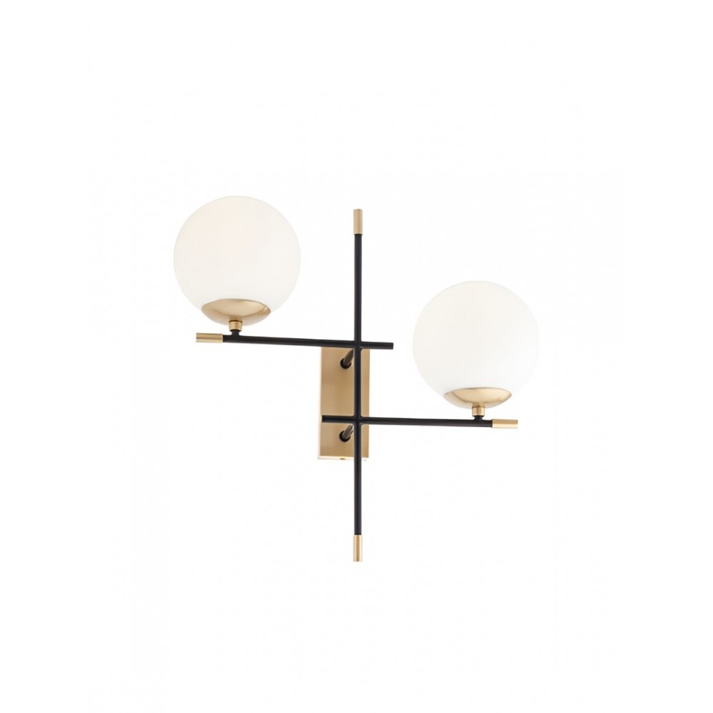 Wall lamp Smarter Essential, metal, opal glass, matt gold/matt black, 2XE14, H.43 cm