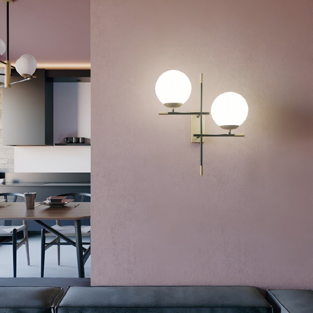 Wall lamp Smarter Essential, metal, opal glass, matt gold/matt black, 2XE14, H.43 cm