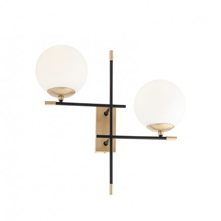 Wall lamp Smarter Essential, metal, opal glass, matt gold/matt black, 2XE14, H.43 cm