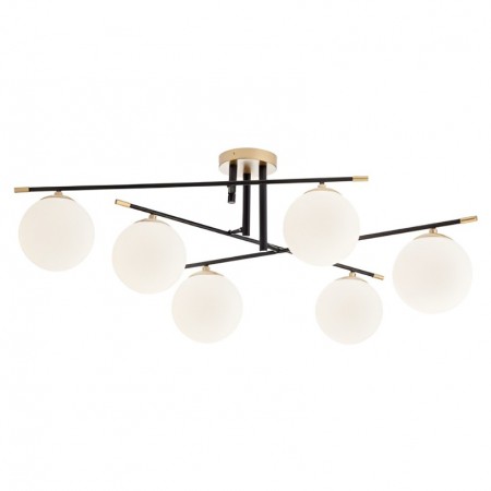 Ceiling lamp Smarter Essential, metal, opal glass, matt gold/matt black, 6XE14, L.90 cm