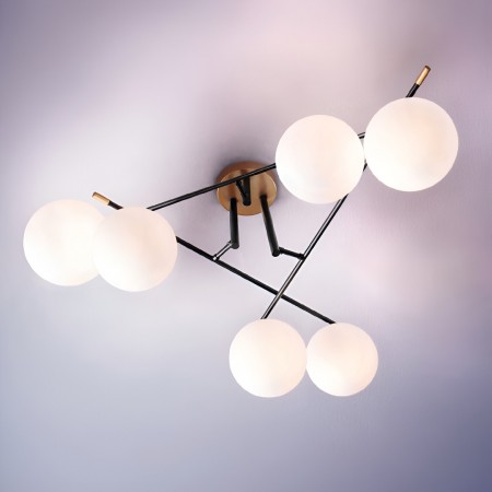 Ceiling lamp Smarter Essential, metal, opal glass, matt gold/matt black, 6XE14, L.90 cm