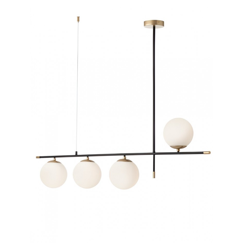 Suspension Smarter Essential, metal, opal glass, matt gold/matt black, 4XE14, L.120 cm