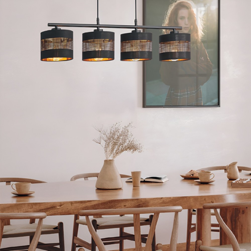 Suspension Smarter Flint, metal, matt black, 4XE27, L.77 cm